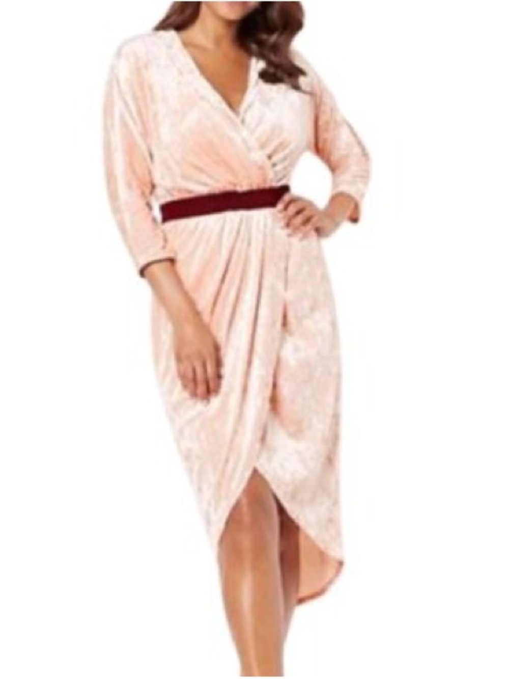 Eva Mendes Womens Ani Faux Wrap
Dress Pink Crushed Velvet NWT